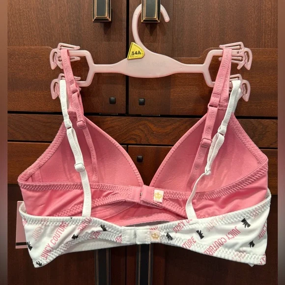 Juicy Couture NWT Girls 2Pk Pink & White Logo Scottie Print Padded Bras (I039) - Picture 4 of 6